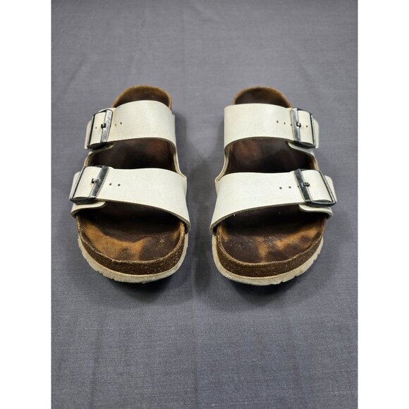 Birkenstock Shoes - Birkenstock Size 39 Womens Arizona White Leather Sandals Big Buckle